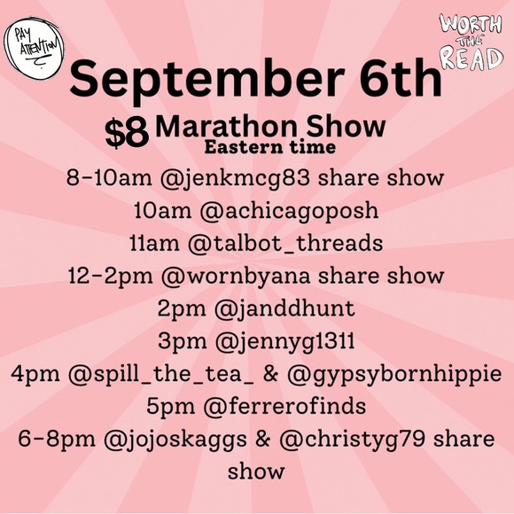 Other - $8 STARTS September 6th “Working” 8-8 Monthly Marathon